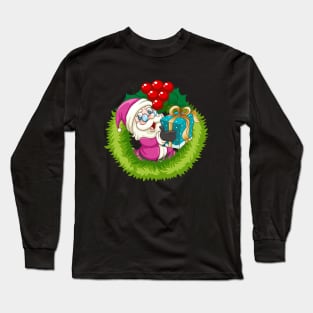 Retro Vintage Pink Santa Claus Pink Christmas Design Long Sleeve T-Shirt